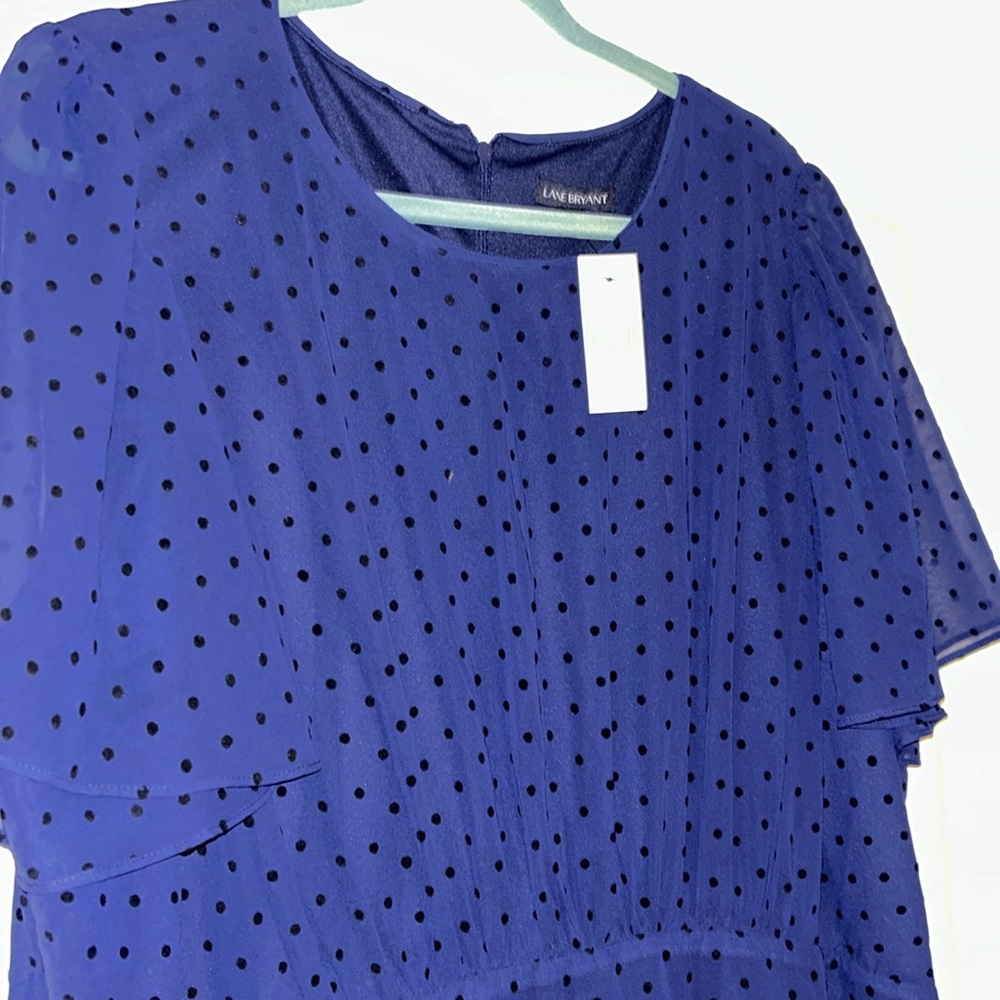 Navy Blue polka dot dress with flutter sleeves size 22